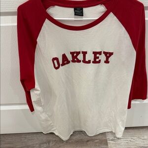 Oakley Red and White Baseball Tee